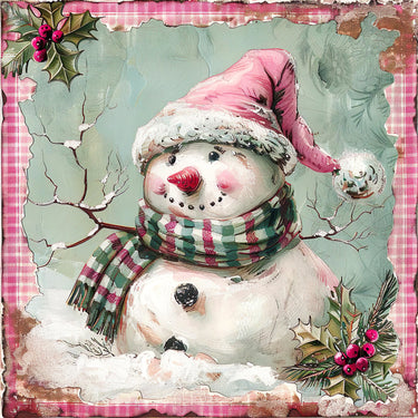 Pink Snowman Sign, DCO-102220, Sign For Wreath, 10x10in Metal Sign